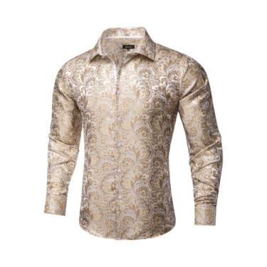 Imagem de Camisa Social Masculina De Luxo Roxa Com Estampa Paisley Em Poliéster 