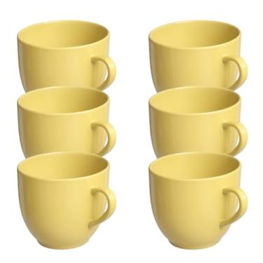 Imagem de Conjunto de 6 xícaras de porcelana lisa, xícaras de chá, xícaras de café e canecas/leite, com capacidade de 170 ml cada. (Amarela)