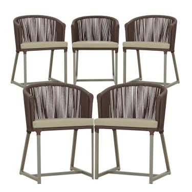 Imagem de 5 Cadeiras De Jantar Noronha Fendi Corda Náutica E7 Trama Marrom