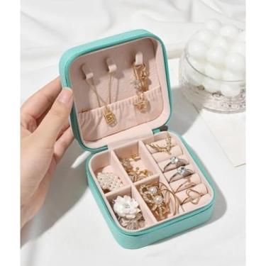 Imagem de Porta Joia De Bolsa Para Viagem Portátil caixa de armazenamento bolsa anel colar Bom Presente(2 Peças-VERDE)