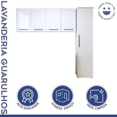 Imagem de Lavanderia Modulada 1 Armário Multiuso E Armário Aéreo Guarulhos - Kaiki Móveis Branco