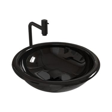 Imagem de Cuba Apoio Lume Com Torneira Inox Black E Válvula Click Black Preto Brilho