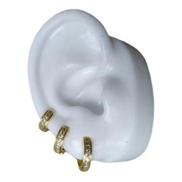 Imagem de Brinco Trio Argola Pedra Zirconia Folheado A Ouro Dourado - De Castro 