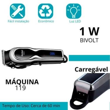 Imagem de Kemei Cortador Profissional Sem Fio Display Led - Relet