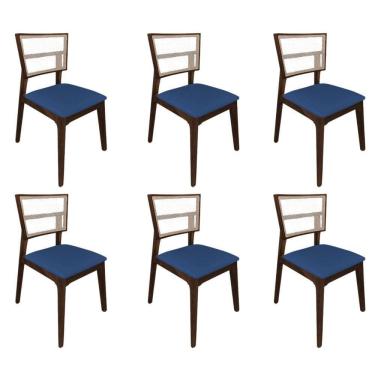 Imagem de Kit 6 Cadeiras De Jantar Tela Premium Madeira Maciça Manuela Azul Veludo