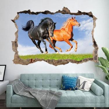 Imagem de Adesivos de parede 3D Running Horses Torn Wall PVC 60x40cm - yiweisai