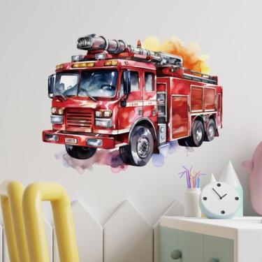 Imagem de Adesivos de parede Fire Truck Red Cartoon Vehicle PVC 29,5 x 29,5 cm -