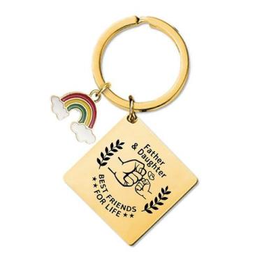 Imagem de Chaveiro com etiqueta quadrada de metal para pai e filha Rainbow Charm