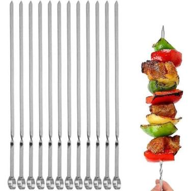 Imagem de Churrasqueira genérica de metal plano Kabob Skewers 14 cm 12 unidades 