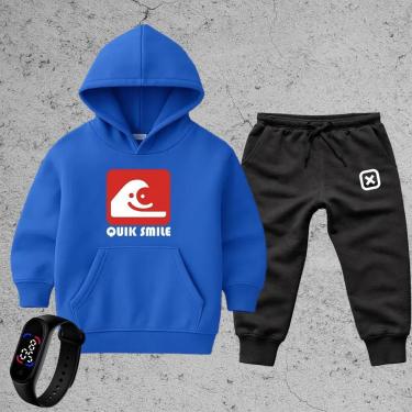 Imagem de Conjunto 3 Peças Blusa Infantil Moletom Calça x moleton Relógio Digital Look Completo Quik Smile-Unissex
