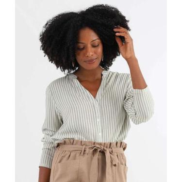 Imagem de Camisa Feminina Listrada Manga Longa Marisa Verde-58339, Verde, GG