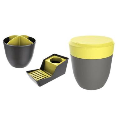 Imagem de Kit Escorredor Talheres + Organizador Pia + Lixeira 2,5 Litros Cozinha