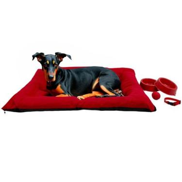 Imagem de Kit Colchonete Pet Grande com Comedouro Coleira Bolinha Fofos - Supri 