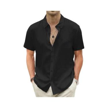 Imagem de Camisas Havaianas Masculinas Leves De Algodão E Linho, Respiráveis, De
