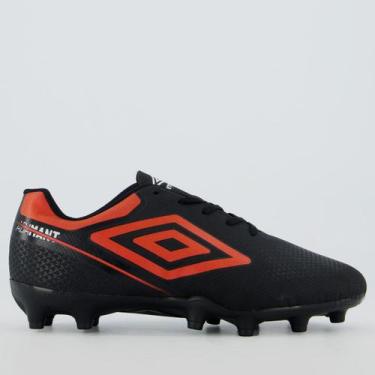 Imagem de Chuteira Umbro Adamant Top Speed Campo Juvenil Preta e Vermelha, 33
