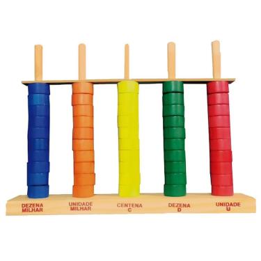 Imagem de Ábaco Educativo Aberto 50 Argolas para Aprendizado de Números em Madeira Sonho de Criança