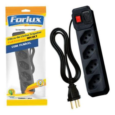 Imagem de Filtro De Linha Tripolar Bivolt Fusível 4 Tomada 1,20m Preto - forlux