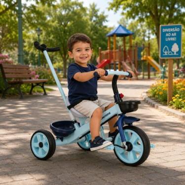 Imagem de Triciclo Infantil Com Empurrador E Pedal - Azul - UNITOYS