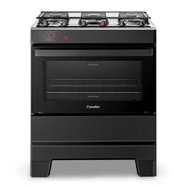 Imagem de Fogão a Gás Mesa Inox Tampa de Vidro Forno 84L Esmaltec IDEAL Top Pret