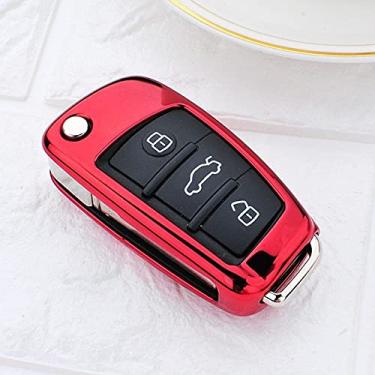 Imagem de YJADHU TPU Car Key Case Cover Keyring Keychain, apto para Audi A3 8p 8v A4 B7 B8 B5 B9 A1 A5 Q7 Q7 Q5 A6 4f C6 C5 C7 C4 Tt Q3 S3 A7 A8 C4 TT 8N, A, shell vermelho