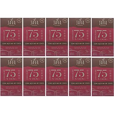 Imagem de Kit 10 Chocolate 75% Cacau Açúcar Coco Sem Glúten 80g Java
