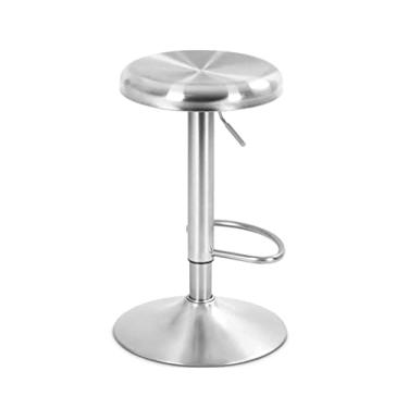 Imagem de Tamborete de Bar Ajustável de 24-32 Polegadas, Banquinho de Bar Giratório Redondo de Metal Cromado de Aço Inoxidável Sem Encosto Cadeira de Bar de Altura, Cozinha Sala de Jantar Pub Café (prata)