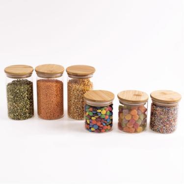 Imagem de Kit Potes De Mantimento Red C/Tampa Bambu 400/600Ml - 6Pçs