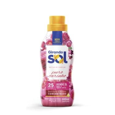 Imagem de Girando Sol Amaciante Concentrado Puro Carinho 500Ml Amaciante De Roupas Concentrado Rosa Nova Fórmula E Mais Intenso Rende 25 Lavagens