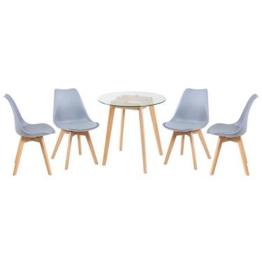 Imagem de Mesa Redonda 70cm + 4 Cadeiras Cinza Claro Cinza-Claro