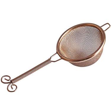 Imagem de UPTALY Coador de chá de aço inoxidável 18/10 (cobre, cabo longo de cesta de filtro pequeno), filtra o ralo de chá para o conjunto de chá Kung Fu, mini-peneira de farinha, coadores de malha de infusor de chá, com alças duplas