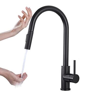 Imagem de Pull Out Sensor Preto Torneira de Cozinha Misturador de Indução Inteligente Toque Controle de Toque Torneira de Pia 2 Modos Torneira De Cozinha,Preto,Toque,China