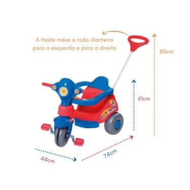 Imagem de Triciclo Infantil Com Empurrador E Protetor 1-3 Anos Velocita Ii Cales