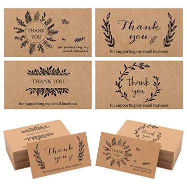 Imagem de Conjunto de 220 cartões de agradecimento, 4 estilos de papel kraft Thank You for Support My Small Business Cartões de felicitações para proprietários empresariais, lojas online, pacotes de presente, 5 x 8,8 cm