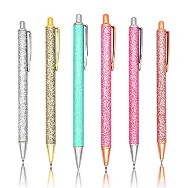 Imagem de Gullor 6 peças Glitter Metal Tinta Preta Caneta Esferográfica Retrátil Bling Rose Gold Clip para Escola Escritório de Negócios, Estilo A