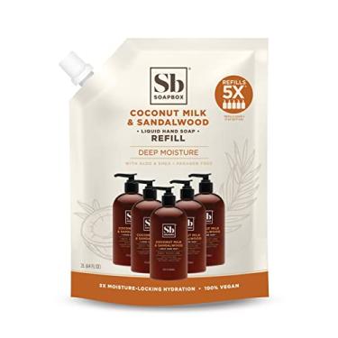 Imagem de Soapbox Refil de sabonete líquido para as mãos, leite de coco e sândalo | Vegano, sem parabenos, hidratante, refil de lavagem natural para as mãos para cozinha e banheiro, refil de 1,8 litro de 1,8 l (pacote com 1)