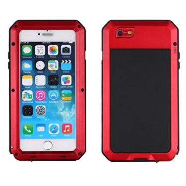 Imagem de Compatível com iPhone 6 Plus e iPhone 6S Plus, capa de metal resistente para esportes ao ar livre, à prova de choque, poeira, capa de corpo inteiro com protetor de tela temperado de vidro embutido (vermelho)