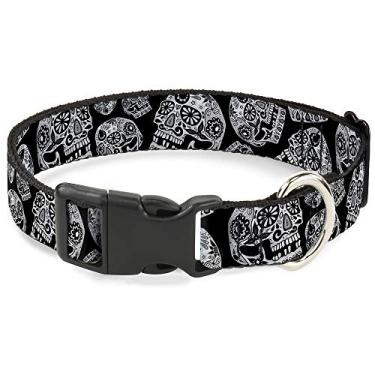 Imagem de Buckle-Down Coleira de plástico com clipe – The Dust of Living II Sugar Skulls Preto/Branco – 2,54 cm de largura – Serve para pescoço de 28 a 43 cm – Médio