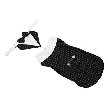 Imagem de Cryfokt Terno de Casamento para Cachorro Formal Listrado Preto, Decoração Elegante Com Corrente, Tamanho L