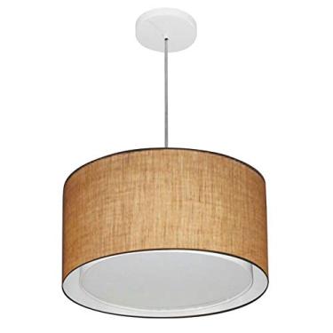 Imagem de Lustre Pendente Cilíndrico Duplo Cúpula Tecido 25/40x35 cm, Vivare Iluminação, Pendente4290 LP, Palha, Médio