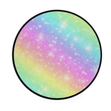 Imagem de Tapete de área redondo colorido My Daily Rainbow Galaxy para sala de estar, quarto, crianças, tapete de poliéster, tapete para ioga, 9,5 cm de diâmetro