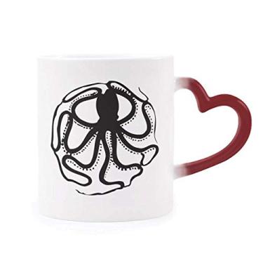 Imagem de Caneca de grés com estampa de vida marinha polvo preto sensível ao calor vermelha que muda de cor