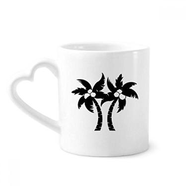 Imagem de Caneca preta com contorno de planta de coqueiro, caneca de cerâmica para copo de coração de vidro