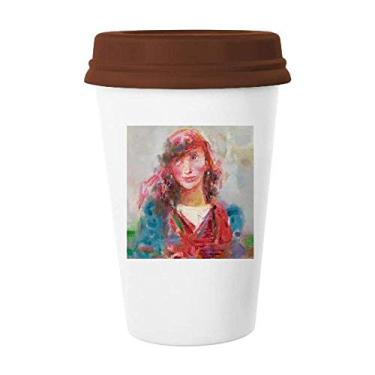Imagem de Red Scarf Girl XJJ Caneca de pintura a óleo para café Copo de cerâmica