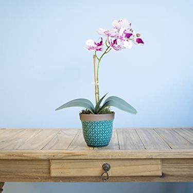Imagem de Arranjo de Flor Artificial Orquídea Tigre no Vaso Azul Turquesa| Linha Permanente Formosinha