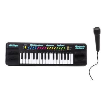 Imagem de Piano Teclado Musical Infantil Eletrônico Karaoke Microfone - Brinqued