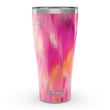 Imagem de Tervis 1346659 Etta Vee - Copo isolado de aço inoxidável bonito rosa com tampa de martelo transparente e preto, 850 g, prata