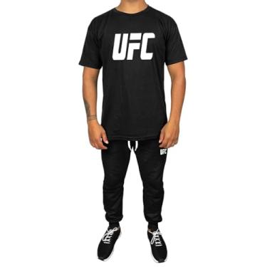 Imagem de Kit Conjunto Masculino Camiseta Algodão e Calça Moletom Casual Estampado UFC (Preto, M)