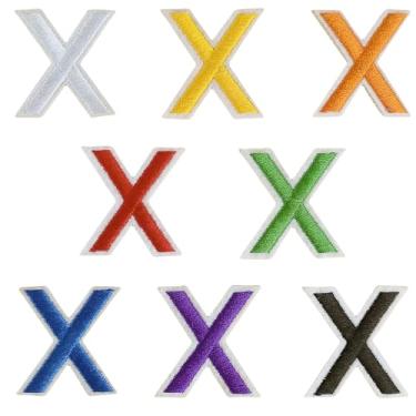 Imagem de Aganmi 8 peças de adesivos universitários de ferro em letras para roupas, emblemas de 3,5 cm costurados bordados para uniforme de equipe, camiseta esportiva, jeans, mochila, faça você mesmo (X)