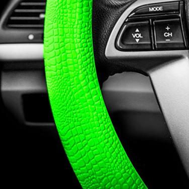 Imagem de FH Group Padrão de cobra de silicone de ajuste universal com aderência massageadora para volante serve na maioria dos carros, SUVs, caminhões e vans verde