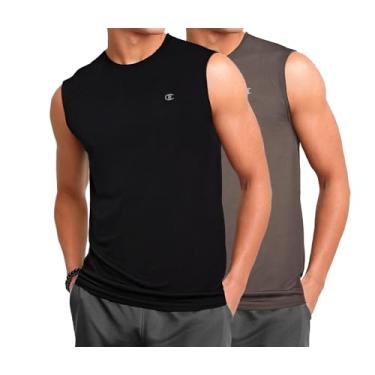 Imagem de Champion Camiseta masculina sem mangas grande e alta – Pacote com 2 camisetas musculares de desempenho, Preto/Carvão, 4X